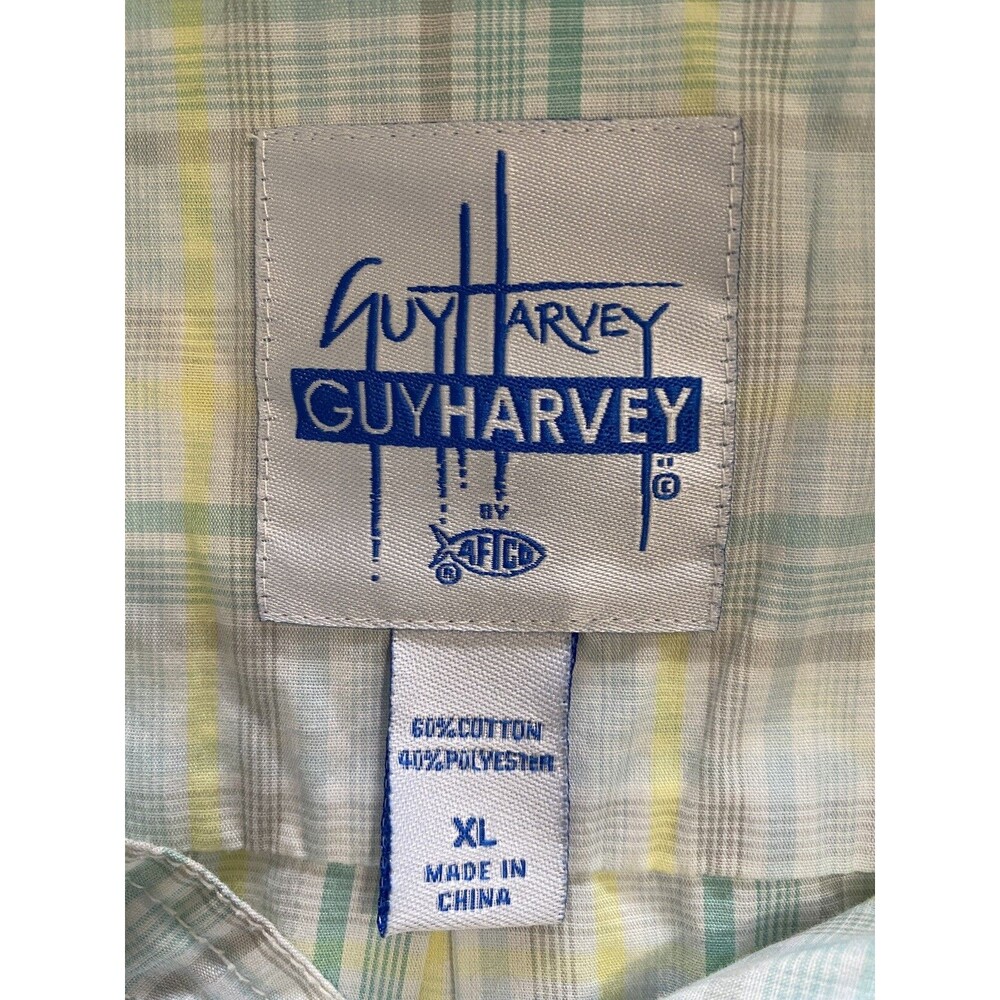 Guy Harvey Men's XL Long Sleeve Fishing Outdoor Plaid Green Button Down Shirt - Picture 3 of 9